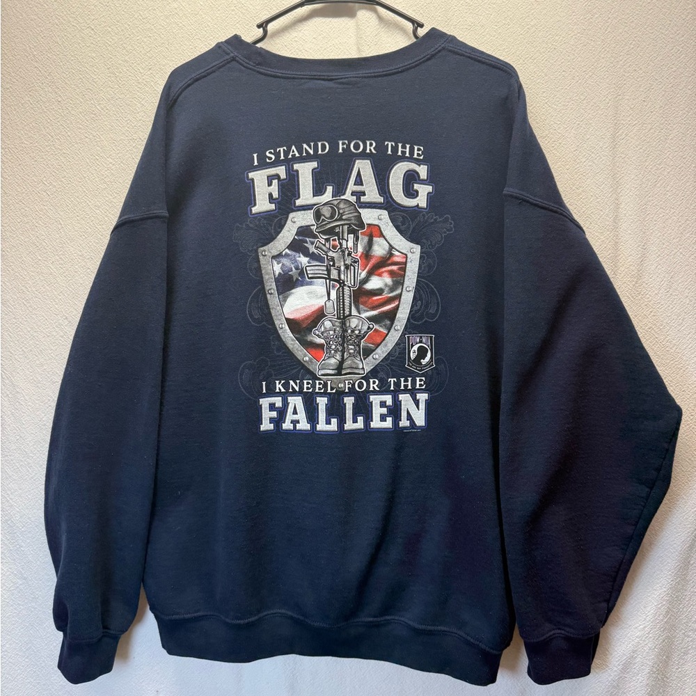 I Stand For The Flag Kneel For The  Fallen Navy Blue Crew Neck Sweatshirt USA